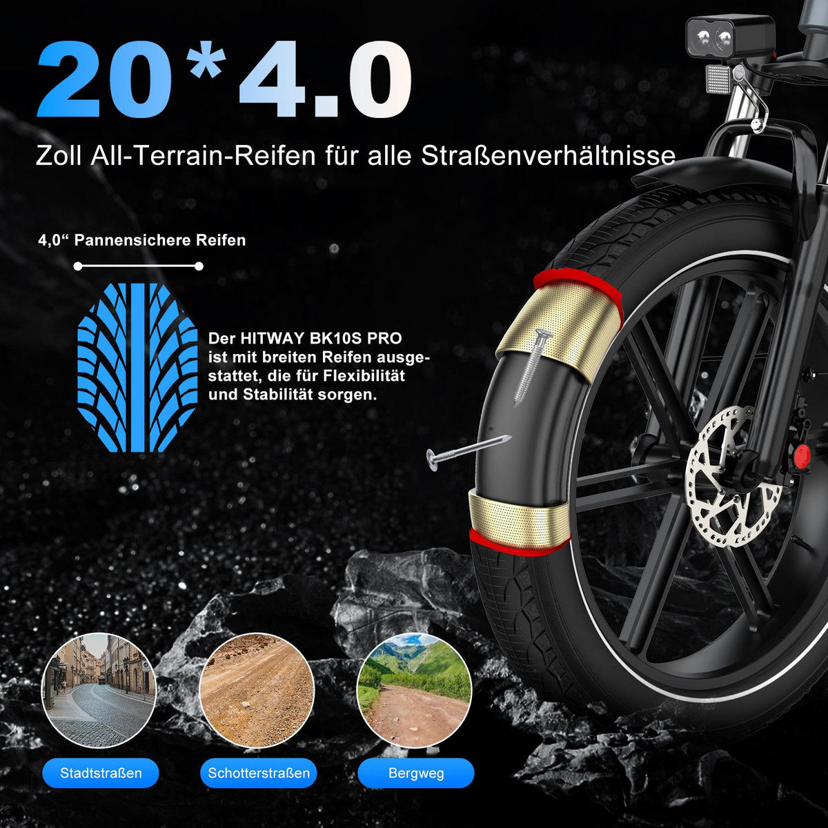 E-BIKE Klapprad BK10Pro 20"×4.0", 48V/15Ah, 7-Gang, Aluminiumrahmen - Grau, Metall (38cm) - HITWAY