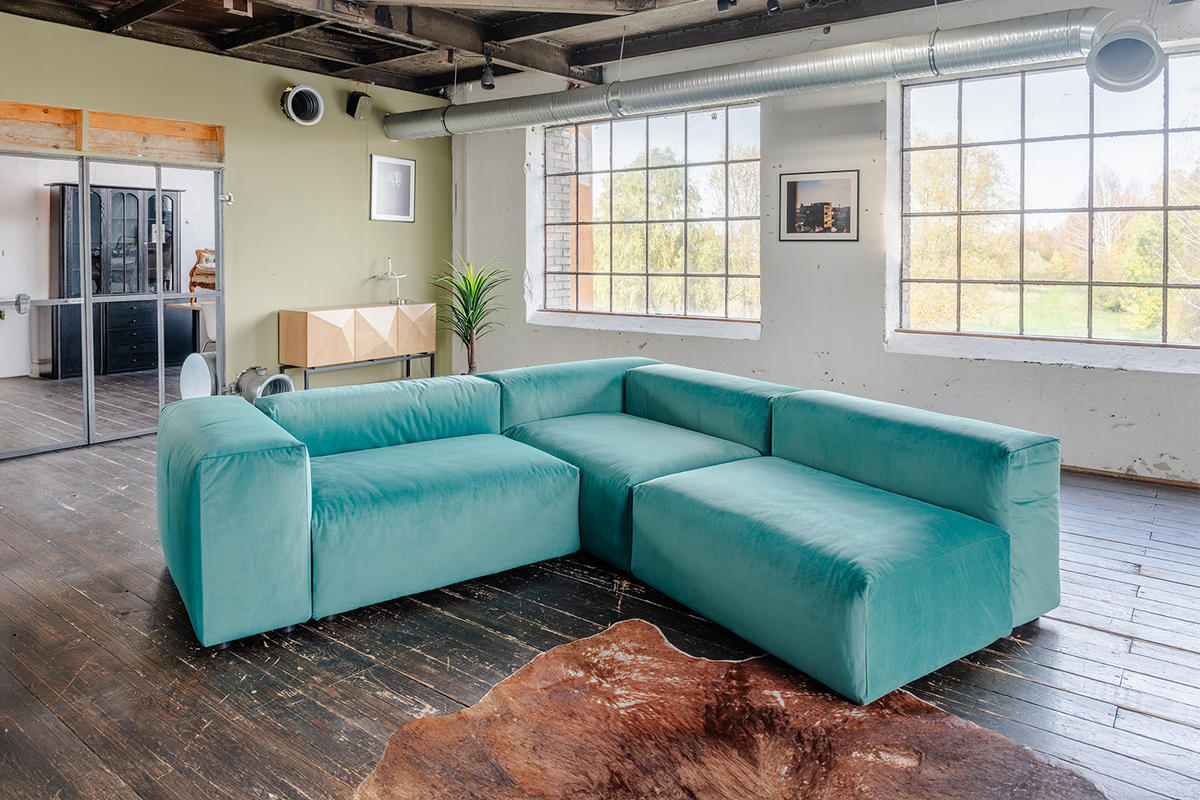 MODULSOFA MIA Grün Velvet - Schwarz/Grün, Kunststoff/Textil (418/72/120cm) - KAWOLA