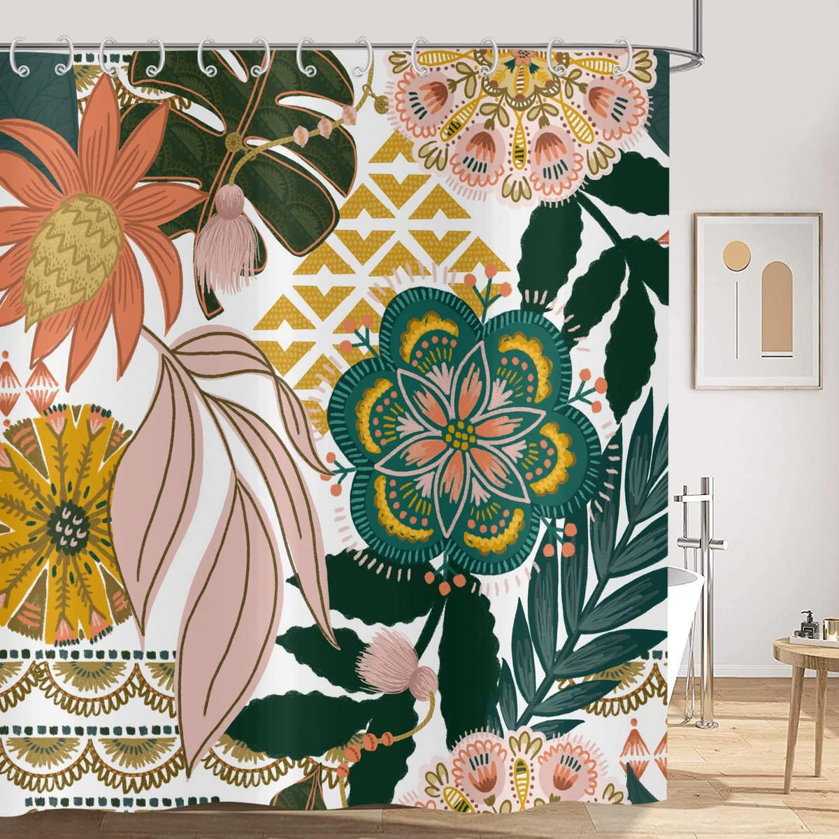 DUSCHVORHANG Boho floral bunt Polyester waschbar wasserfest - Multicolor, Kunststoff (180/180cm) - MCBOSON