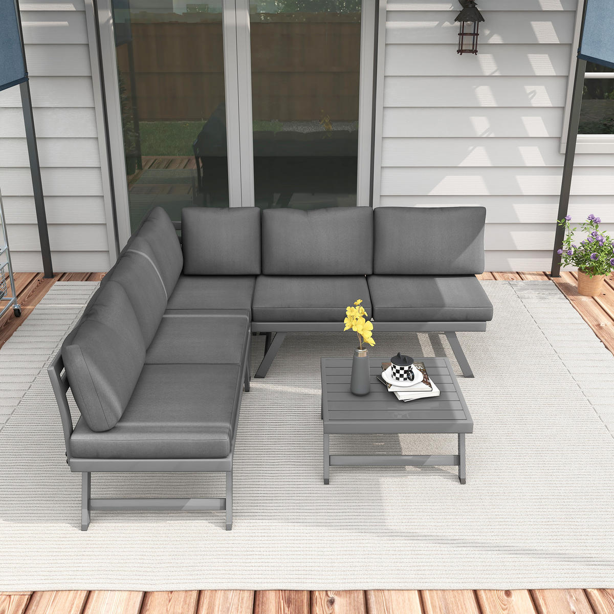 LOUNGEGARNITUR 4-teilig DE-13400 Weiß/Anthrazit - Grau, Textil - ComfortXL