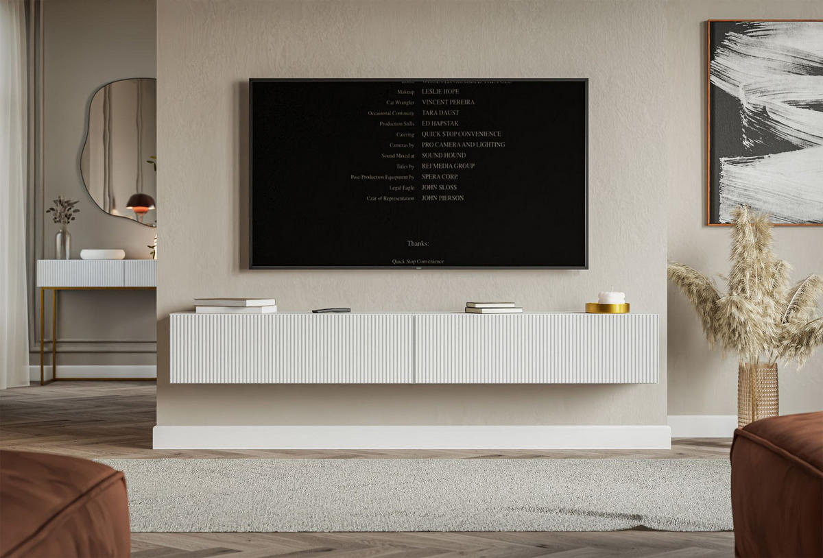 TV stolek Veldio závěsný bílý 200/28/32 cm - bílá, kompozitní dřevo (201.6/28.5/31.6cm) - Selsey