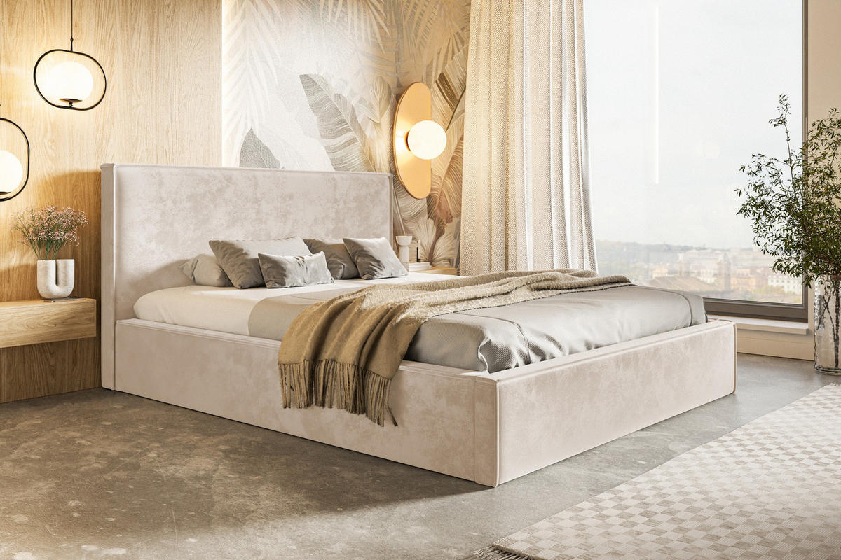 DOPPELBETT 180x200 cm mit Bettkasten Kyoto, Samtstoff, Beige - Beige, Holz/Textil (180/200cm) - Emporius