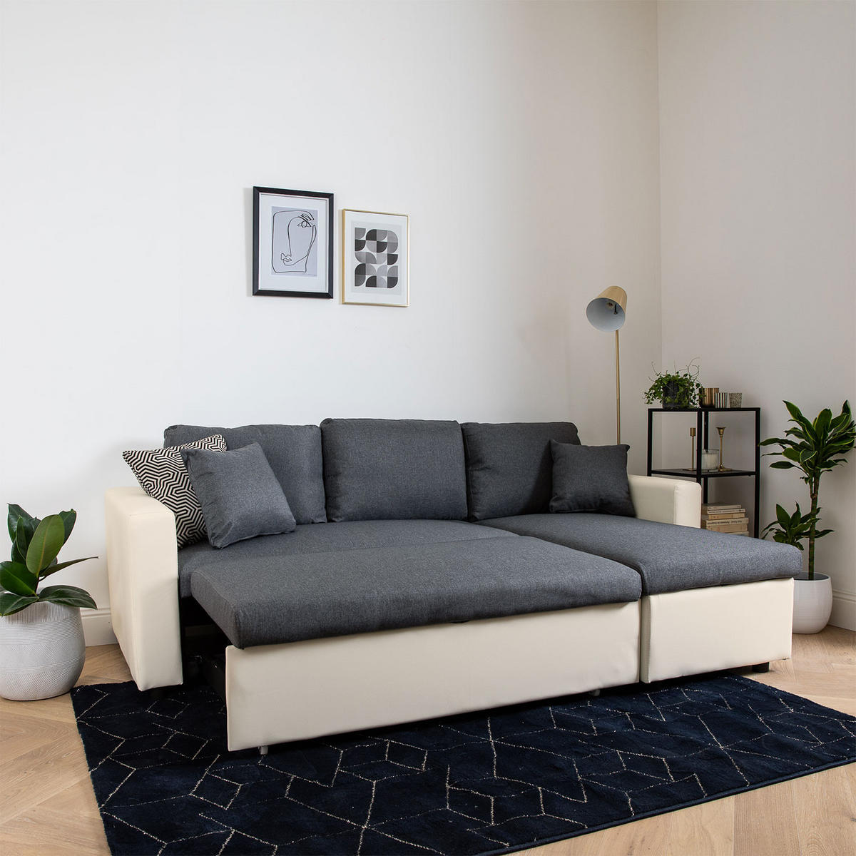 ECKSOFA CLARK Grau meliert und Weiß 3 Plätze - Weiß, Kunststoff (225/146cm) - Happy Garden