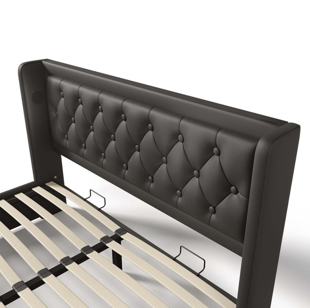 TAPECIRANI krevet od PU 160x200 cm crna s madracem, LED rasvjetom, USB i USB-C priključcima te hidrauličkim spremištem - crna, koža (160/200cm) - Modfu