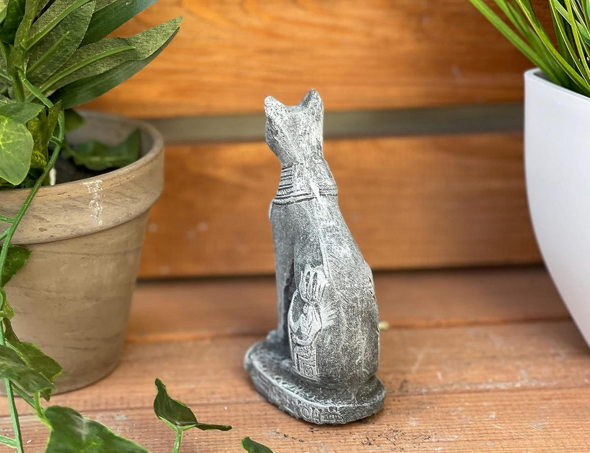 STEINFIGUR kleine Katze Bastet Göttin frostfest Steinguss - Grau, Stein (4/12/6cm) - stoneandstyle
