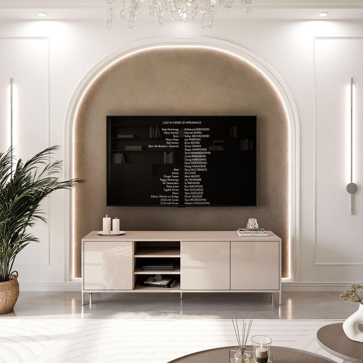 TV-SCHRANK SANAYI Kaschmir Hochglanz – gerade silberne Beine - Kaschmir, Holzwerkstoff (156/60/38cm) - Lookway