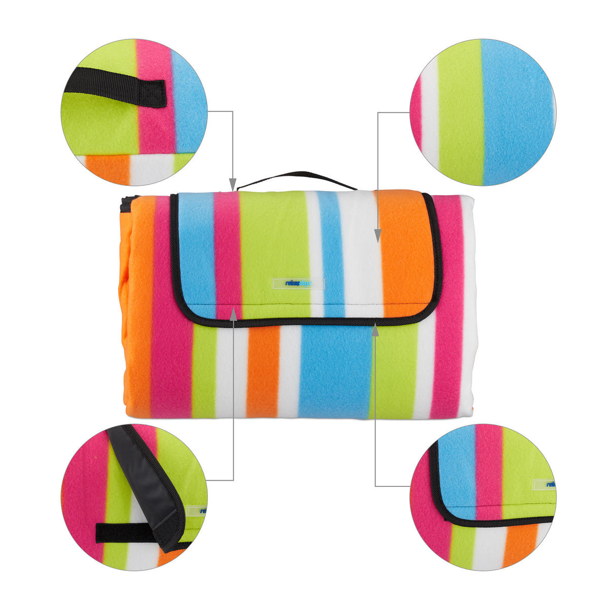 PICKNICKDECKE - Pink/Orange, Textil/Metall (200/200cm) - Relaxdays