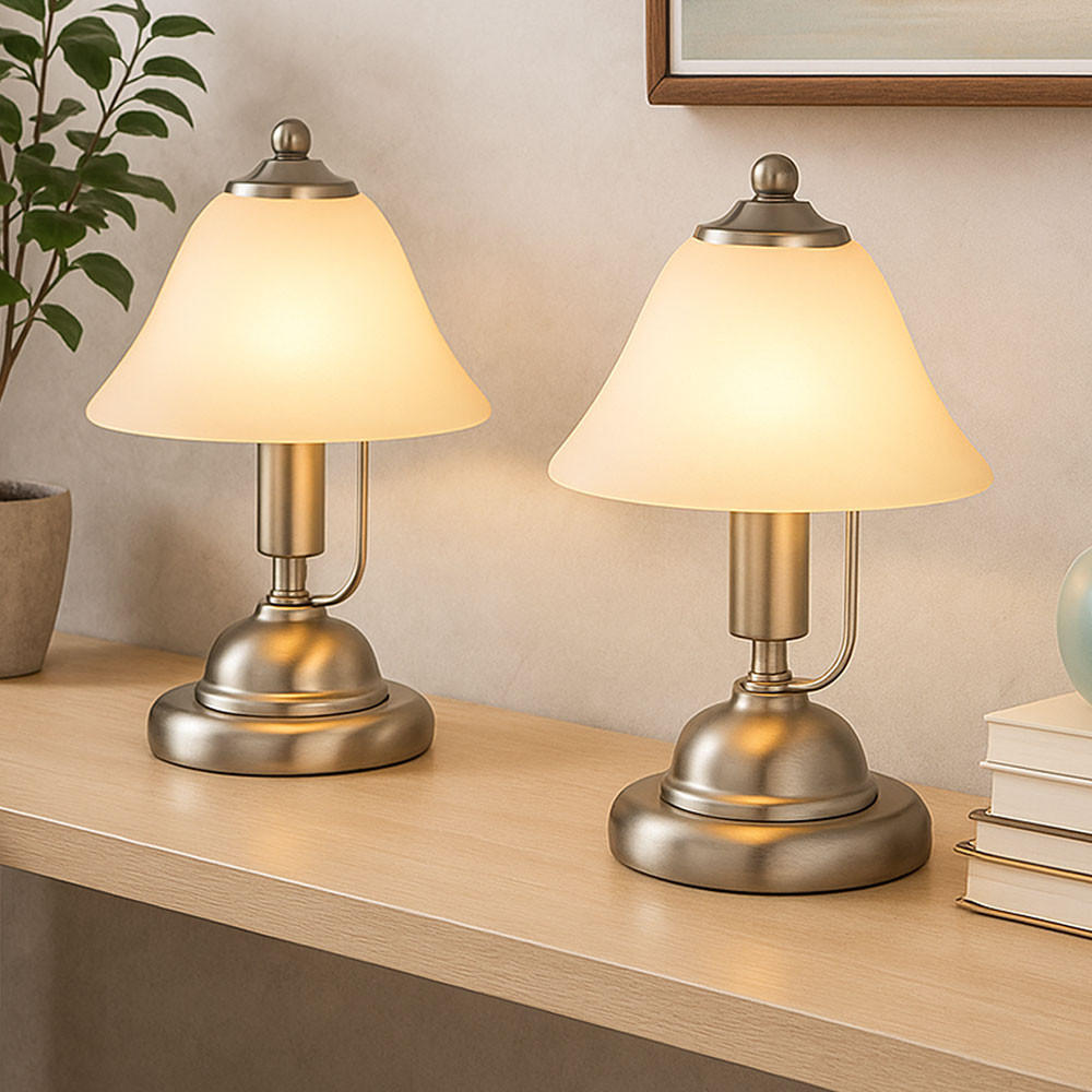 LED TISCHLEUCHTE Antique Alabaster Glas Silber 2er Set - Silberfarben, Glas (17/17/8.2cm) - Globo Lighting