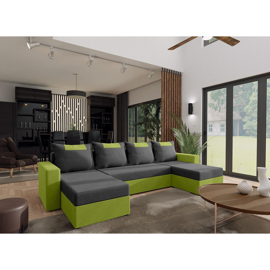 Thumbnail - Fedve Wohnlandschaft, Dunkelgrün, Textil, L-Form, 298x85x207 cm, Wohnzimmer, Sofas & Couches, Wohnlandschaften, Wohnland...