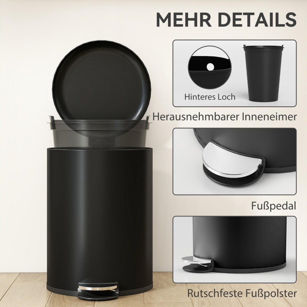 ABFALLEIMER - Schwarz, Metall (30/44/36cm)