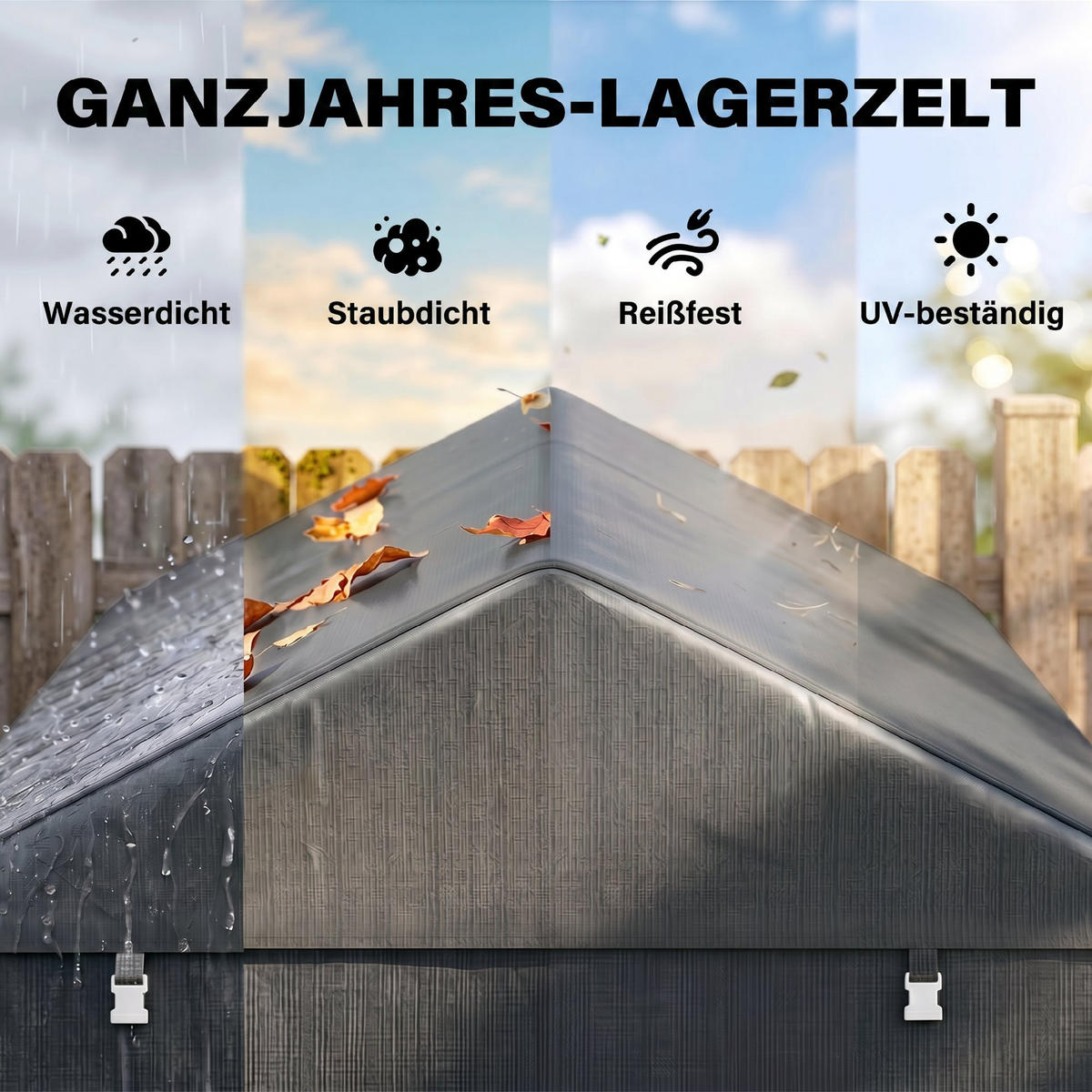 GERÄTESCHUPPEN, Zeltgarage, Tür, Metallrahmen, rostfrei, 160x218x172cm, Dunkelgrau - Multicolor, Kunststoff (218/172/160cm) - FORIOUS