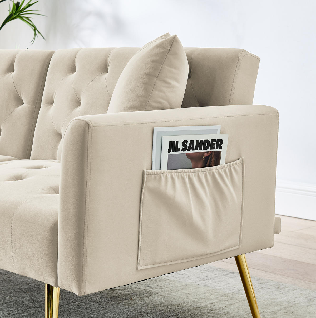 SOFA mit verstellbarer Rückenlehne 2-Sitzer Beige Samt - Beige, Holzwerkstoff (177/74/78cm) - Meubliv