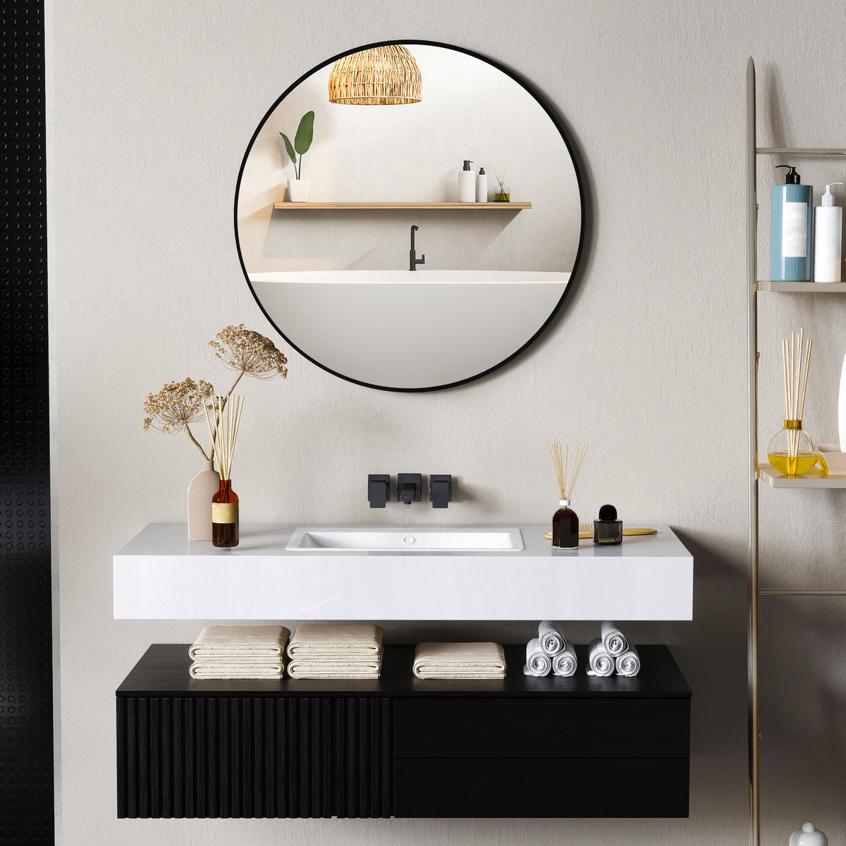 BADEZIMMERSPIEGEL DE-15162 Ø 70 cm Schwarz - Schwarz, Glas (2.5/70/70cm) - ComfortXL