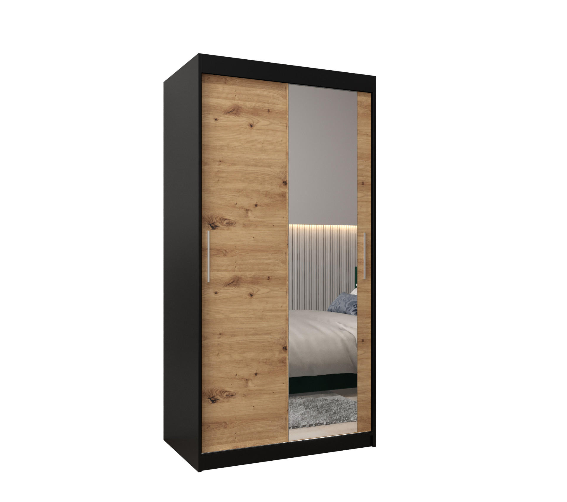SCHWEBETÜRENSCHRANK 200/100/62 2-türig - Silberfarben/Schwarz, Holz/Kunststoff (100/200/62cm) - Abiks Möbel