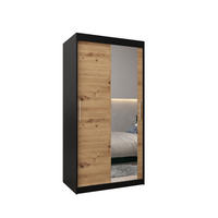 SCHWEBETÜRENSCHRANK 200/100/62 2-türig - Silberfarben/Schwarz, Holz/Kunststoff (100/200/62cm) - Abiks Möbel