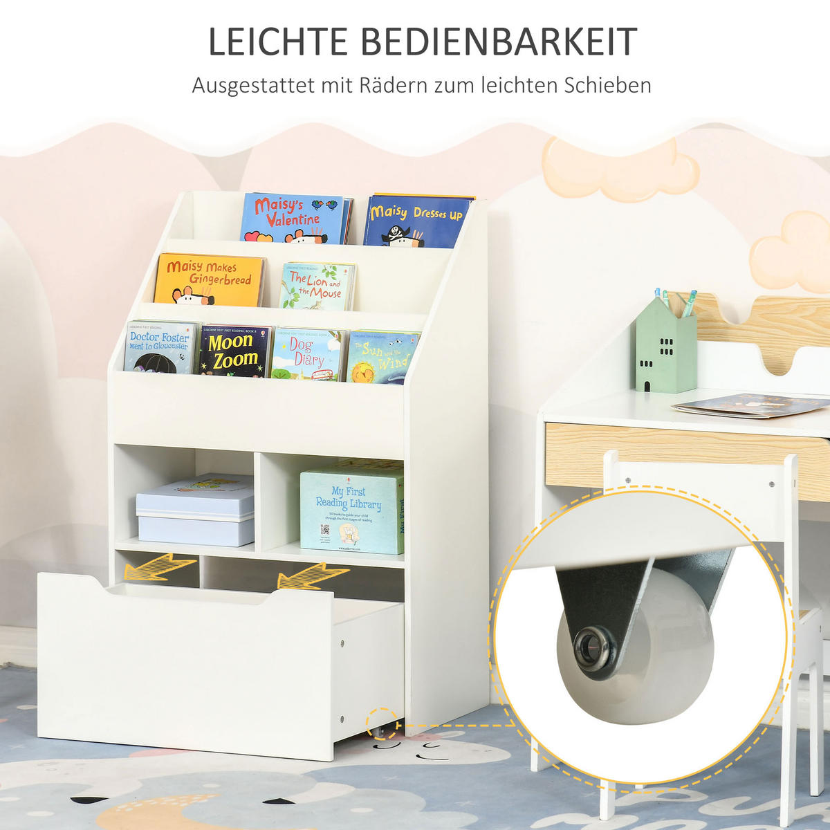 KINDERBÜCHERREGAL - Weiß, Holzwerkstoff (29.9/90/60cm) - HOMCOM
