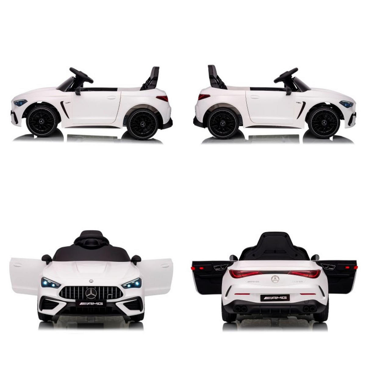 KINDER ELEKTROAUTO Mercedes AMG CLE 53 weiß Stoßdämpfer, LED-Leuchten, Fernbedienung, Gurt, 2 Türen, Softstart - Weiß, Kunststoff (99/55/43cm) - Chipolino