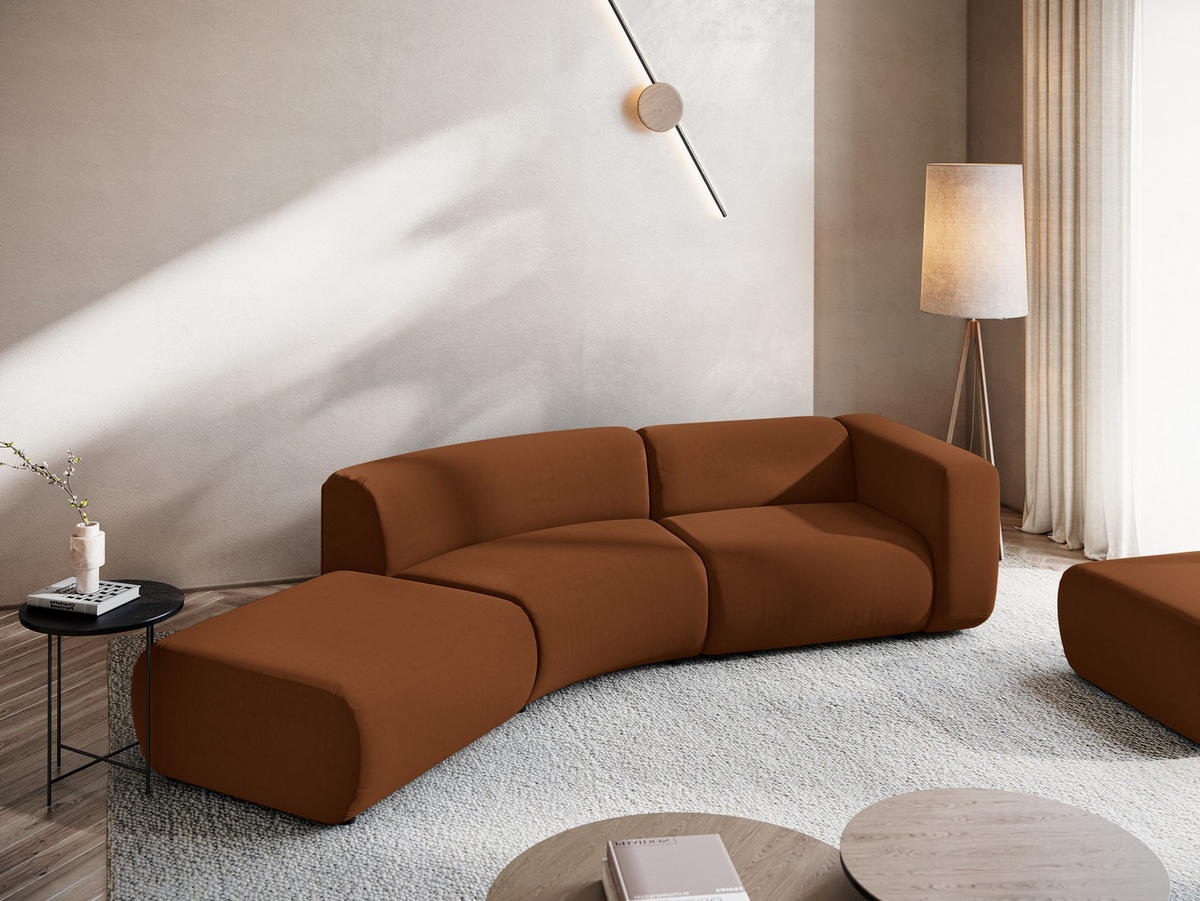 4-SITZER-SOFA Samt Stoff Orange - Terracotta/Schwarz, Kunststoff/Textil (335/70/166cm) - Makamii