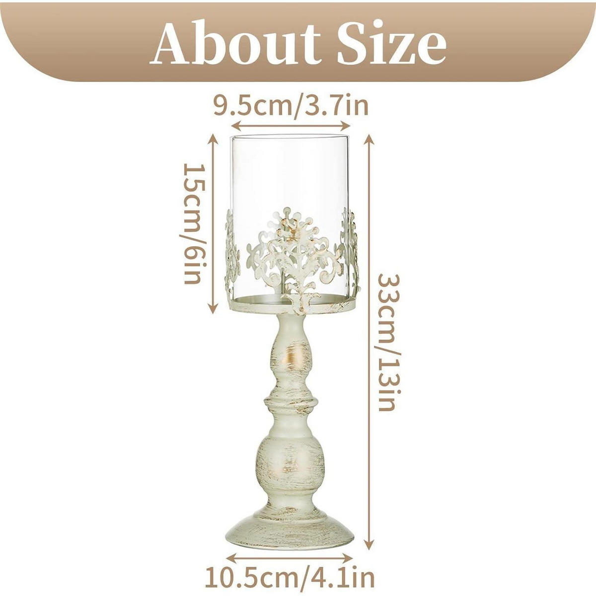 KERZENSTÄNDER 2-teiliges Set Elfenbein 27 cm / 33 cm - Creme, Metall (10.5/33/10.5cm)