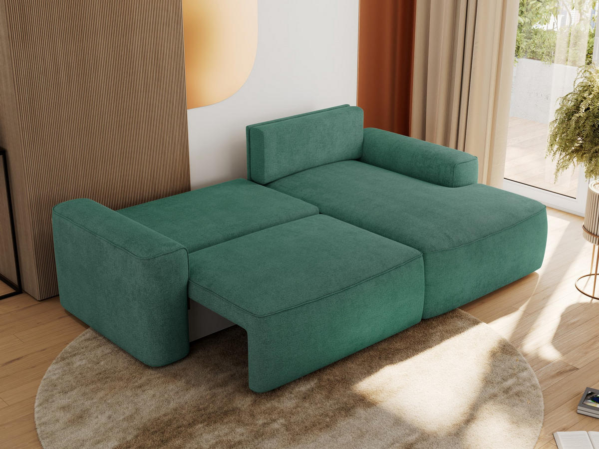 ECKSOFA BELLUNO L Grün Strukture - Rechts - Schwarz/Grün, Textil (233/144cm) - MKS