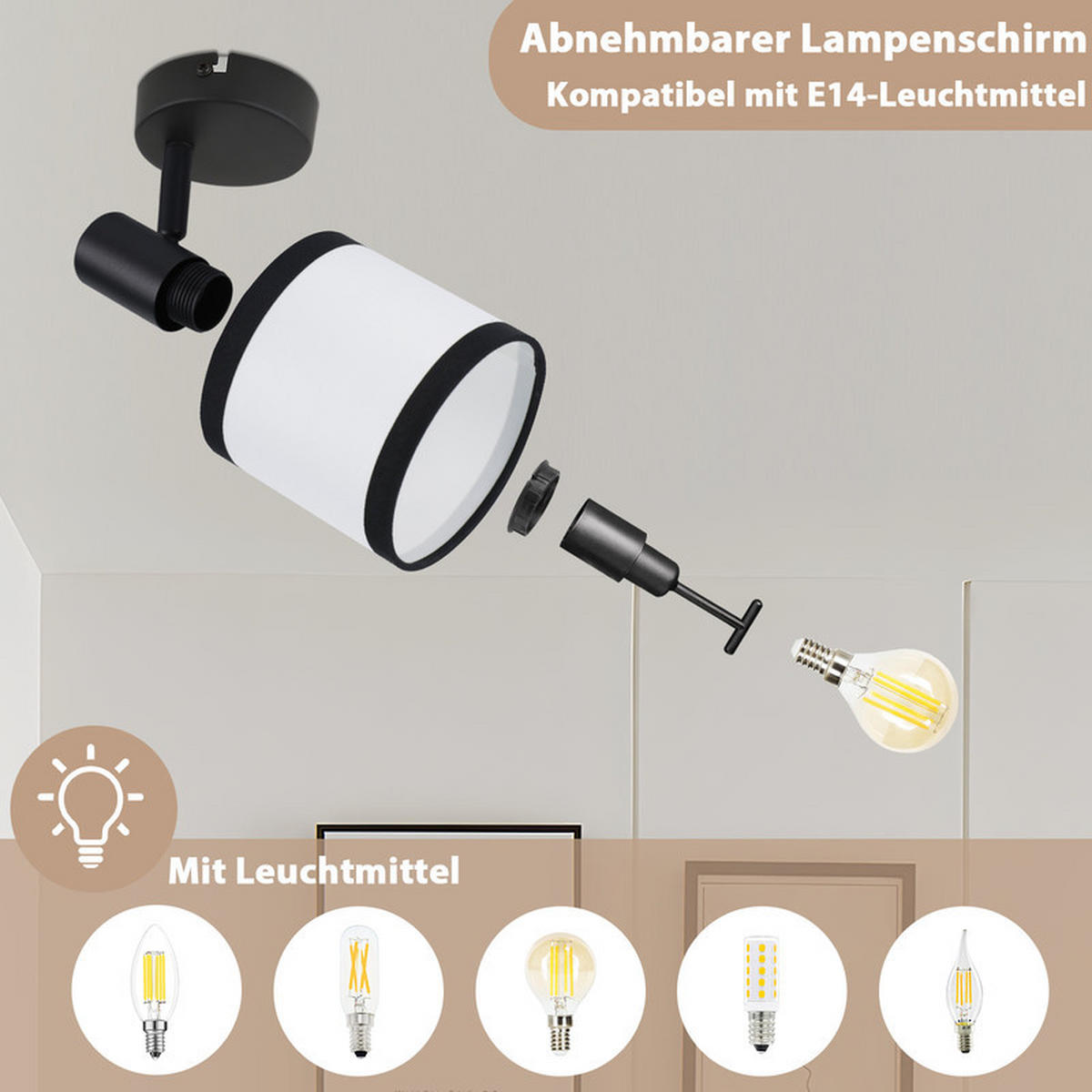 DECKENSTRAHLER Cham Ⅲ 1-flammig 15/12/16 cm - Schwarz, Metall (15/12/16cm) - Nettlife