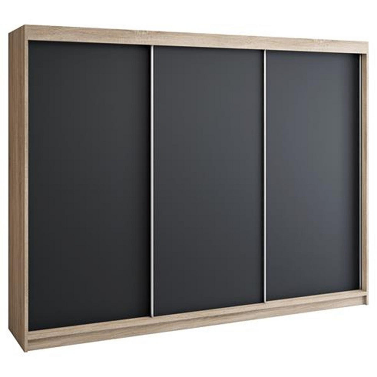 SCHWEBETÜRENSCHRANK 200 CM MERO Farbe: Sonoma / schwarz / schwarz / schwarz - Schwarz/Braun, Holzwerkstoff (200/215/59.5cm) - A&J MöbelLand