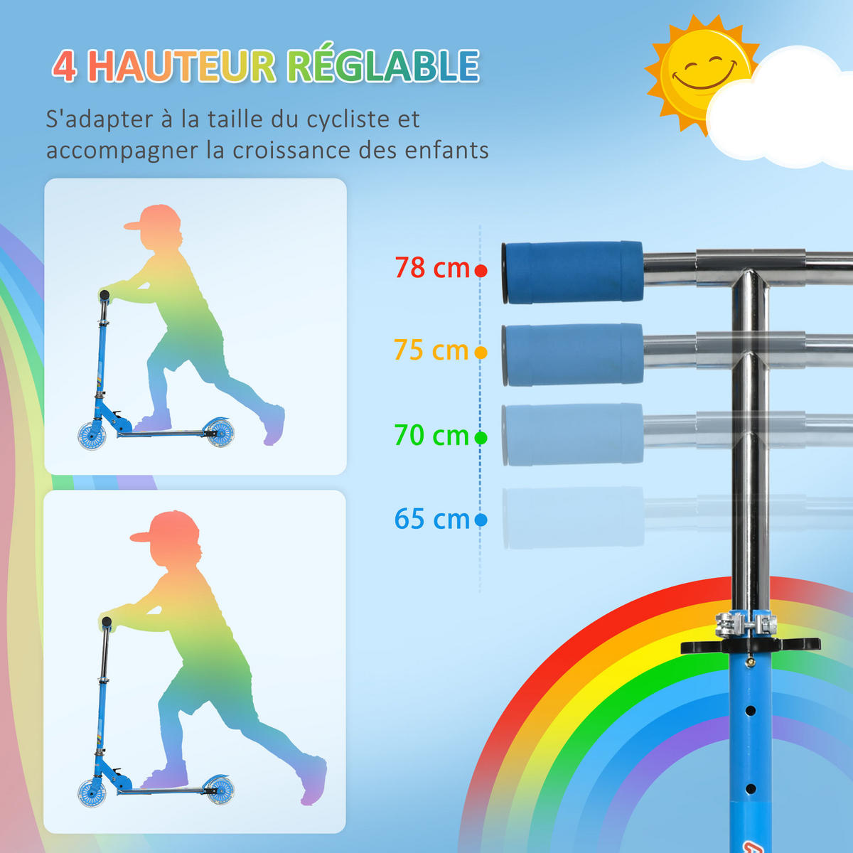 KINDERSCOOTER DE-16942 LED-Räder & Musik Blau - Blau, Metall (67/32/78cm) - ComfortXL