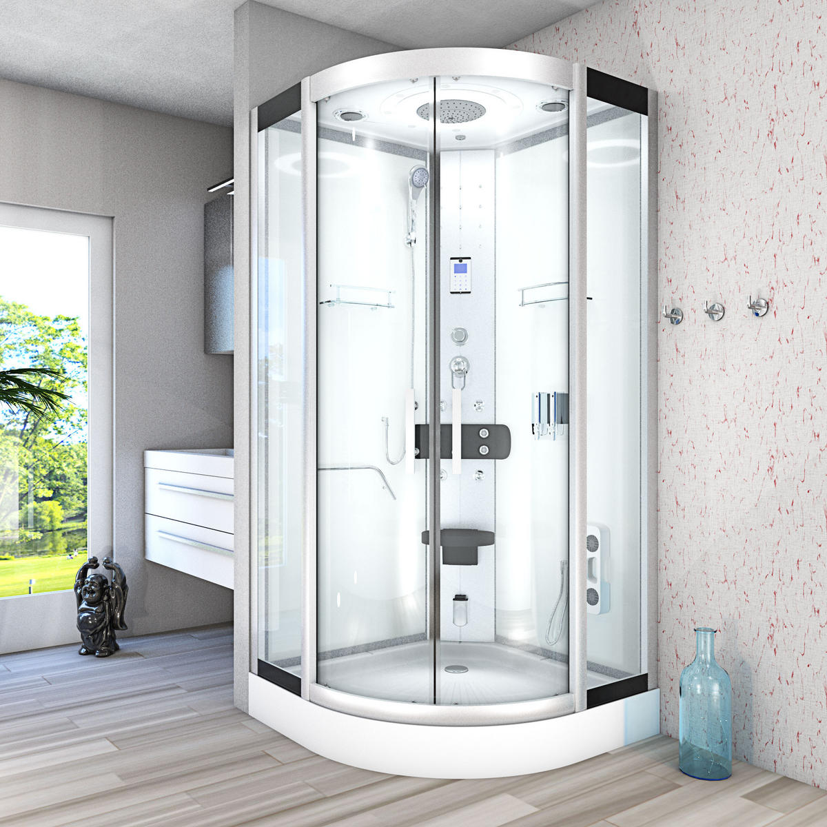 DAMPFDUSCHE Duschkabine D58-00T2 Weiß 80x80 - Weiß, Glas/Kunststoff (80/80/215cm) - AcquaVapore by Sandra Jentho