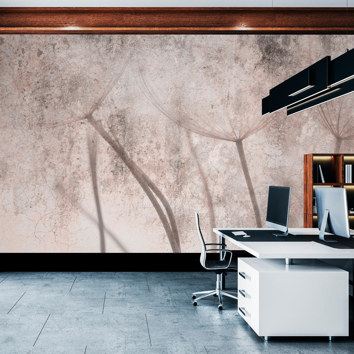 FOTOTAPETE für Schlafzimmer Retro Löwenzahn Beton Beige Minimalistisch 300x210 - Beige/Braun, Papier (300/210cm) - Muralo