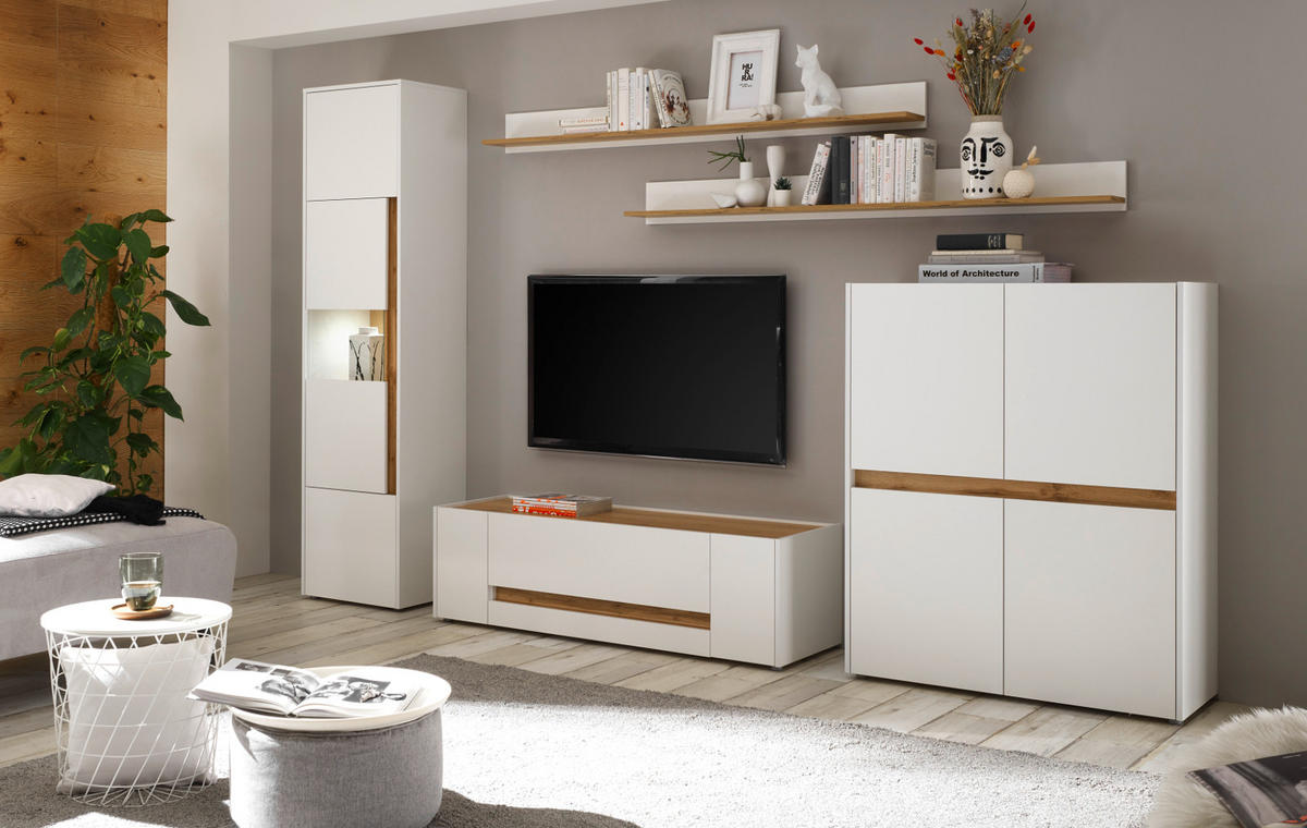 HIGHBOARD weiß, Eiche Wotan 100 cm, Kommode 4-türig - Eiche Wotan/Schwarz, Holz/Holzwerkstoff (100/120/40cm) - Furn.Design