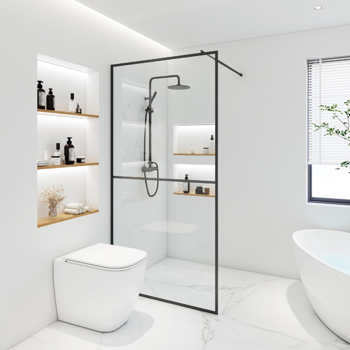 DUSCHABTRENNUNG BAKI - 90 x 200 cm - Schwarz, Glas/Metall (90/200cm) - Home Deluxe