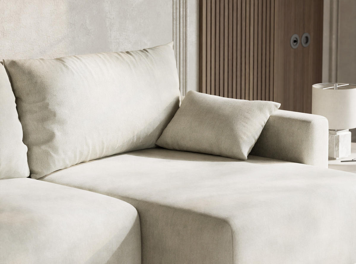 ECKSOFA MIT SCHLAFFUNKTION Leon Creme Webstoff - Creme/Schwarz, Holz/Holzwerkstoff (239/148cm) - Maison de Reve