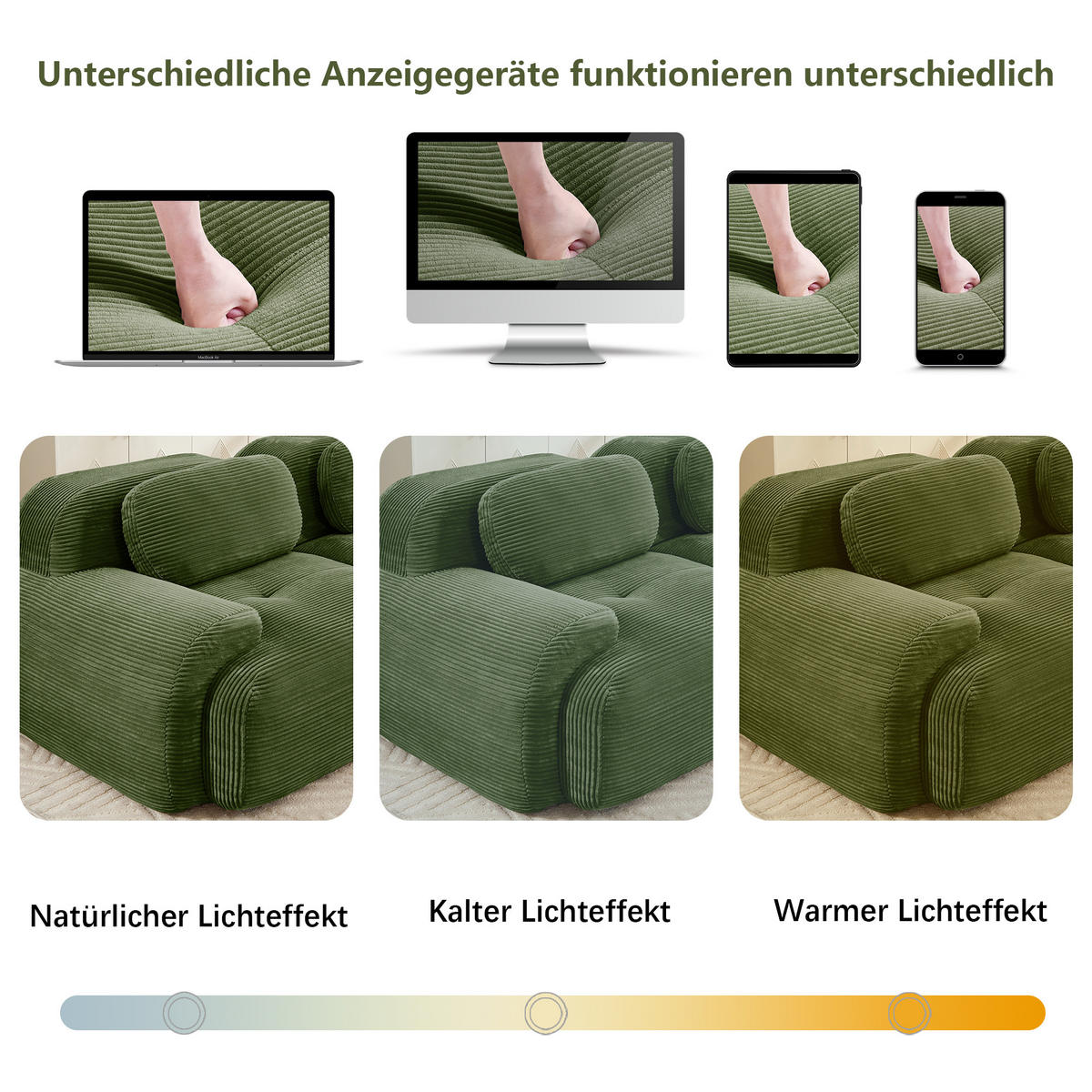 ECKSOFA 298/178/70 cm Grün Cord mit extra-breiten Armlehnen - Grün, Textil (298/178cm) - Oxeza