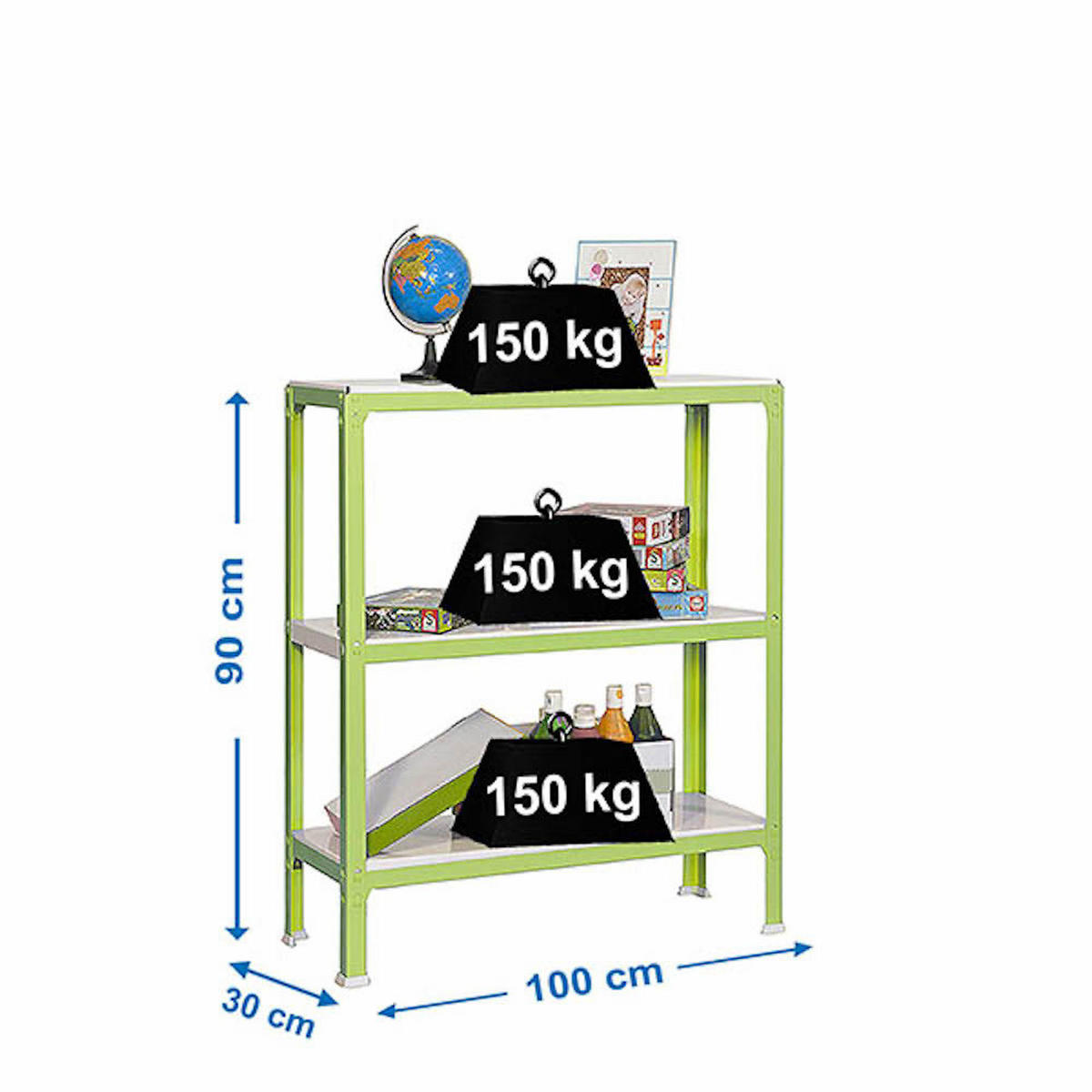 WOHNREGAL LIVING KOALA METAL mit 3 Fachböden | HxBxT 90x100x30cm | Fachlast 150kg | Grün/Weiß - Grün, Metall (100/90/30cm) - PROREGAL
