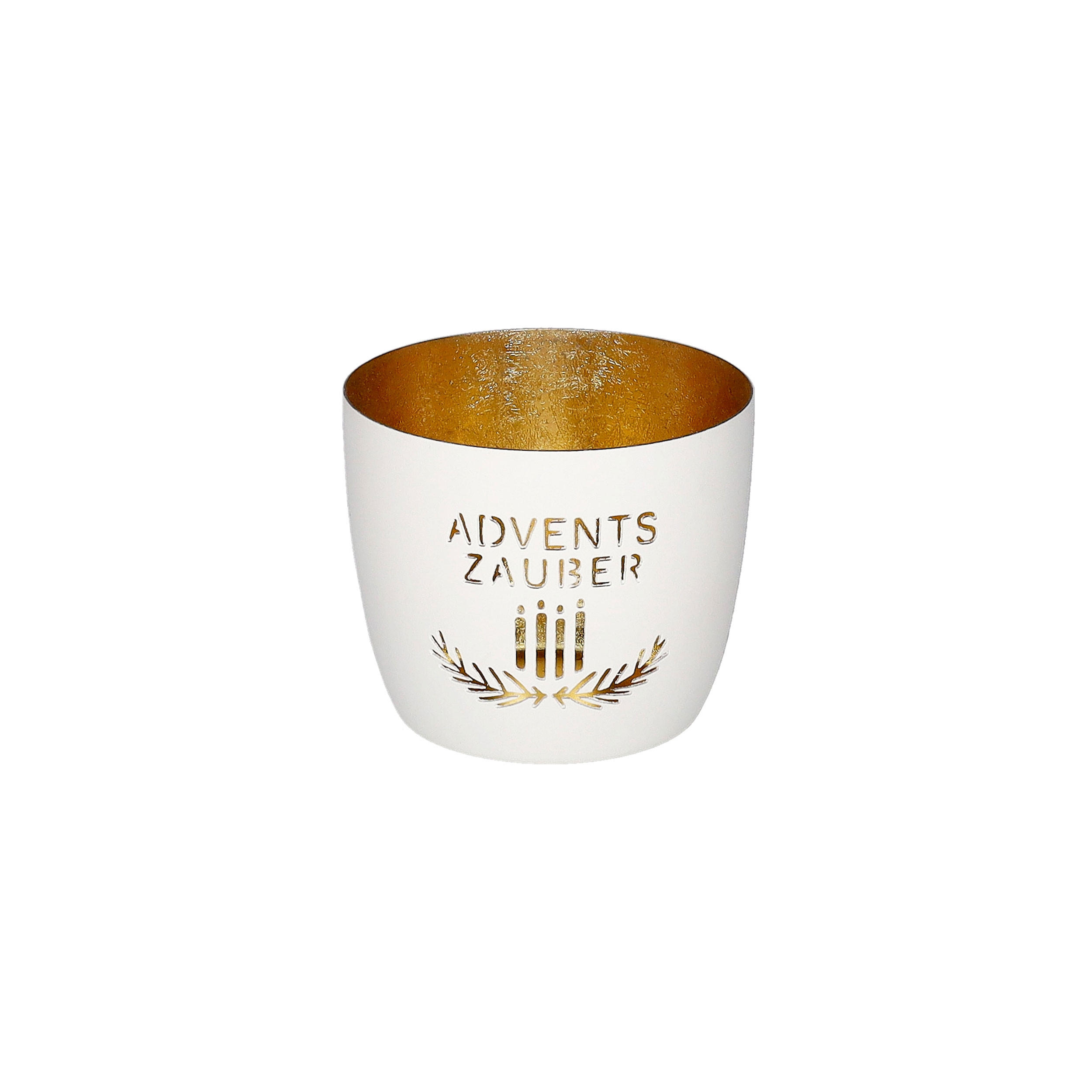 TEELICHTHALTER Madras M, Adventszauber, Eisen, Weiß / Gold, H 8.5 cm - Weiß, Metall (10cm) - Gift Company