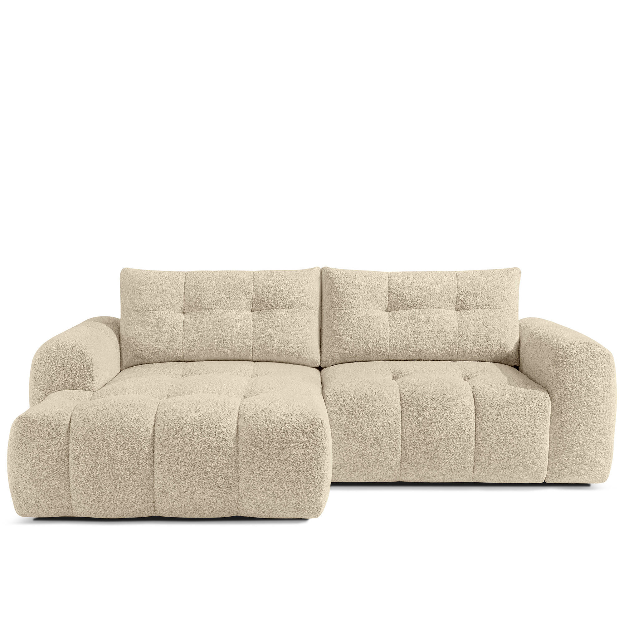 ECKSOFA LINKS RAVIA, Bouclé, Hellbeige - Beige, Holz/Textil (256/104cm) - KONSIMO®