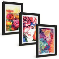 BILDER SET 3er Set - 20x30 cm Schwarzer Rahmen - Intensives Blumenporträt einer Frau - Schwarz, Kunststoff (20/30cm) - TULUP