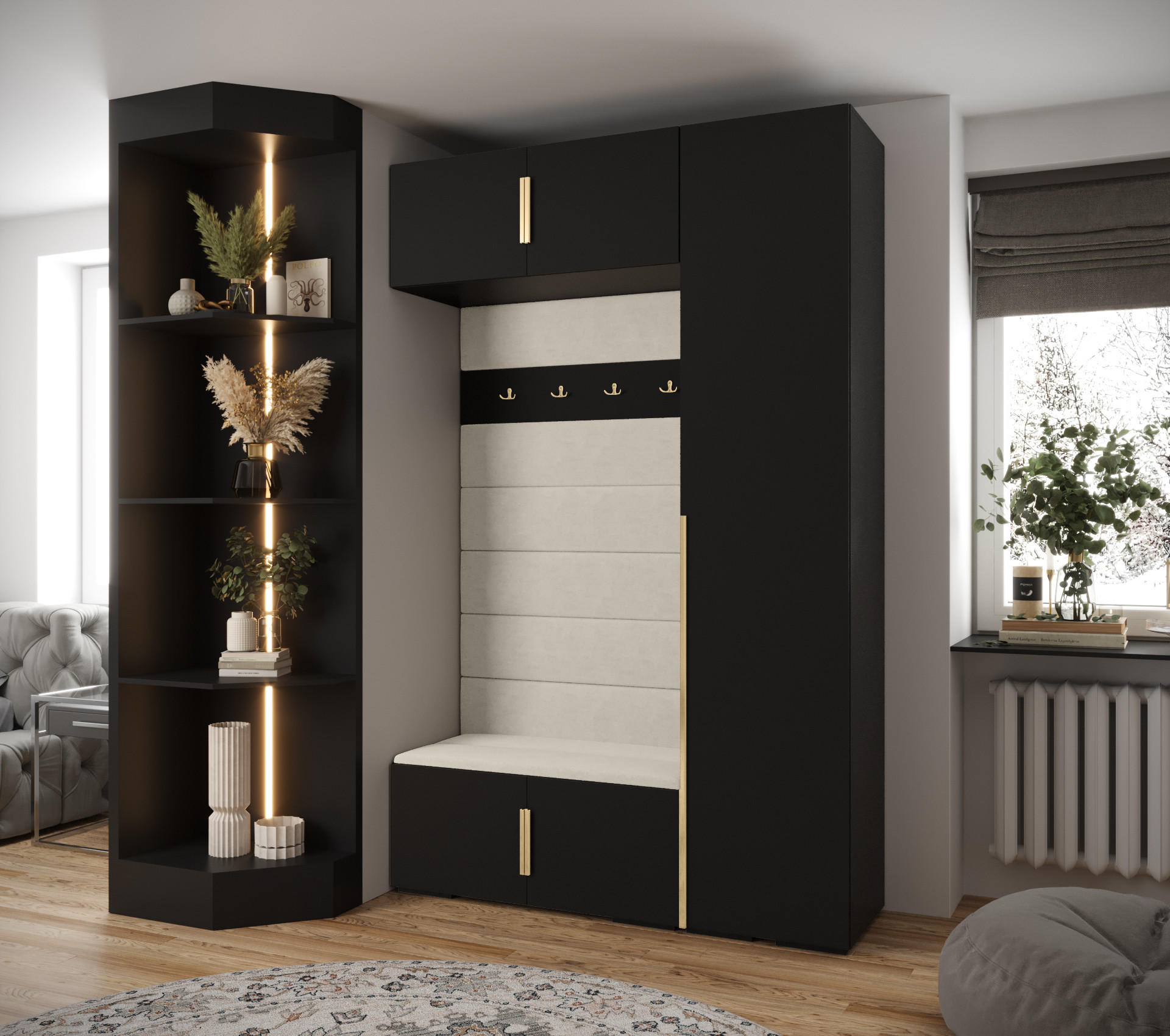 GARDEROBEN-SET 236,7/150/47 - Goldfarben/Schwarz, Holz/Kunststoff (150/236.7/47cm) - Abiks Möbel