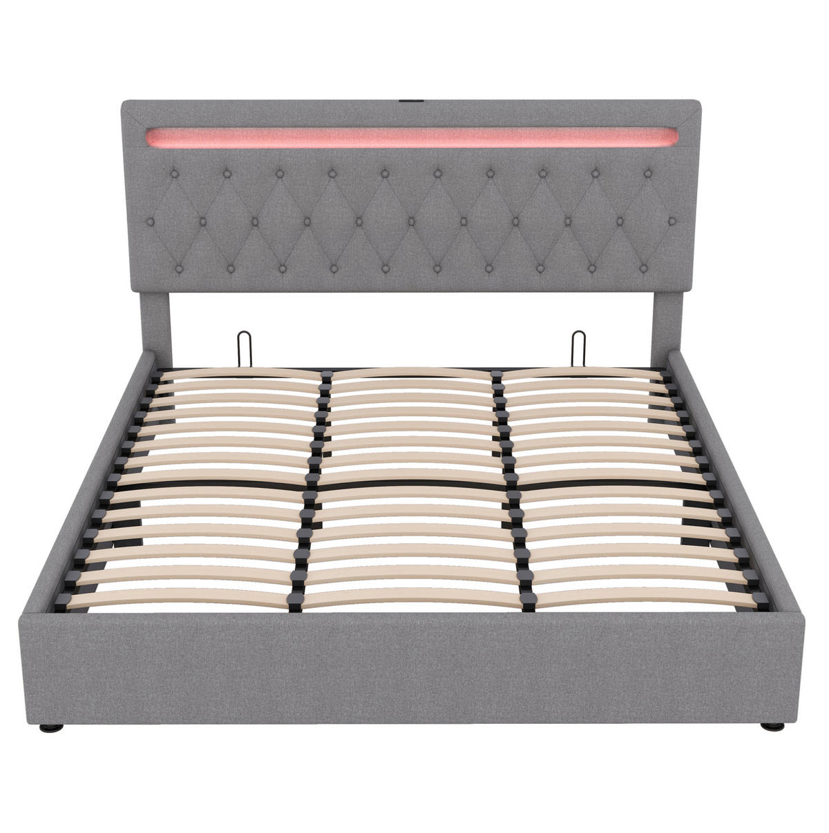BETT mit Stauraum 180x200 cm Leinen Grau 2 USB-Anschlüsse - Grau, Metall (180/200cm) - Meubliv