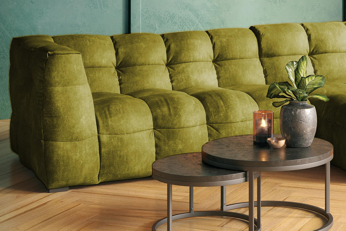 ECKSOFA RIO Grün Velvet - Schwarz/Grün, Textil (319/170cm) - KAWOLA