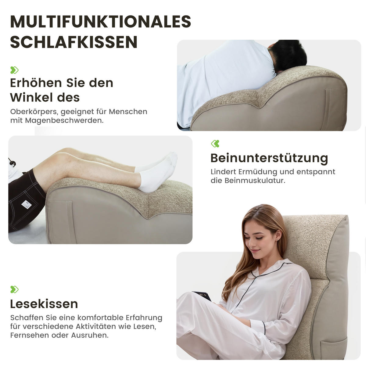 LESEKISSEN Segmentierte Kissen für zusätzlichen Komfort - Cappuccino, Textil (28/56cm) - Vercart