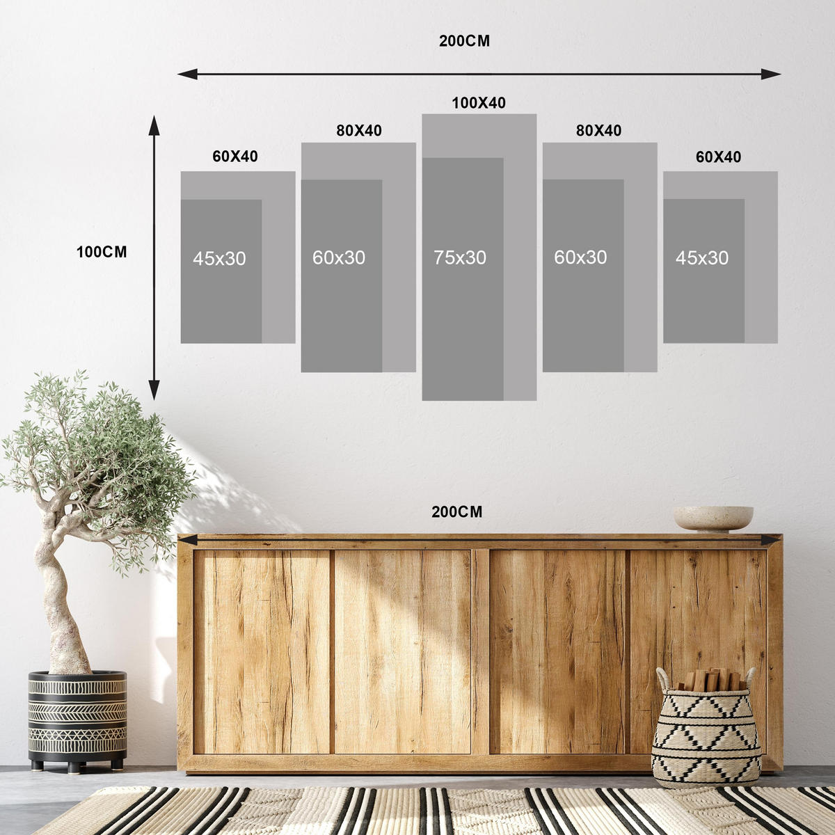 LEINWANDBILD Winter 5-tlg. 200x100 cm - Beige, Holz (200/100cm) - LUMASOUL