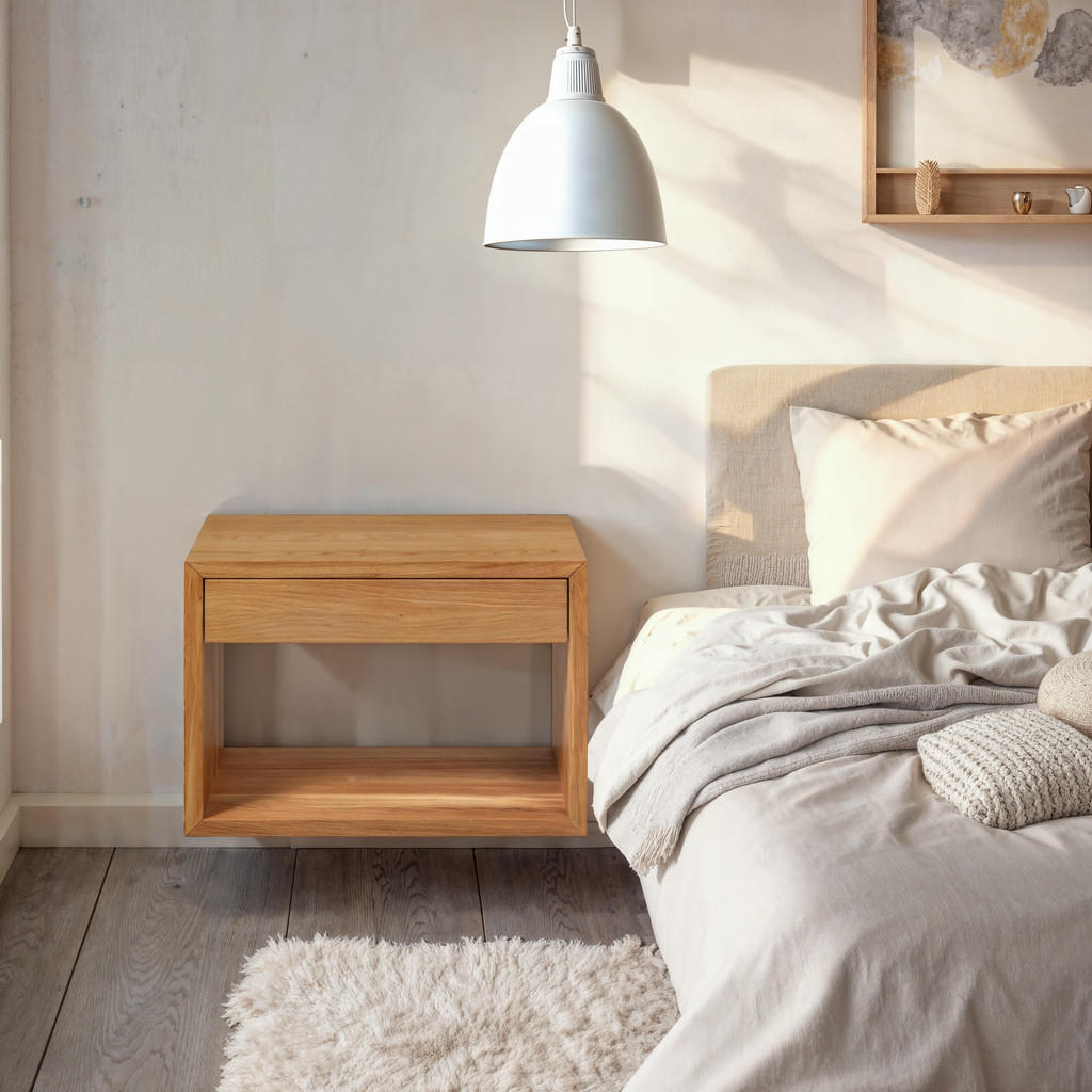 Thumbnail - Woodek Nachttisch, Beige, Holz, Echtholz,Eiche, 55x39x30 cm, FSC 100%, Schlafzimmer, Nachttische