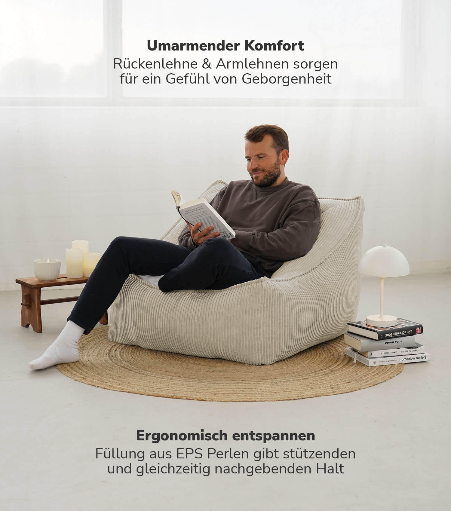 SITZSACK mit Hocker Der Lümmel - Beige, Textil (73/60/138cm) - Mokebo
