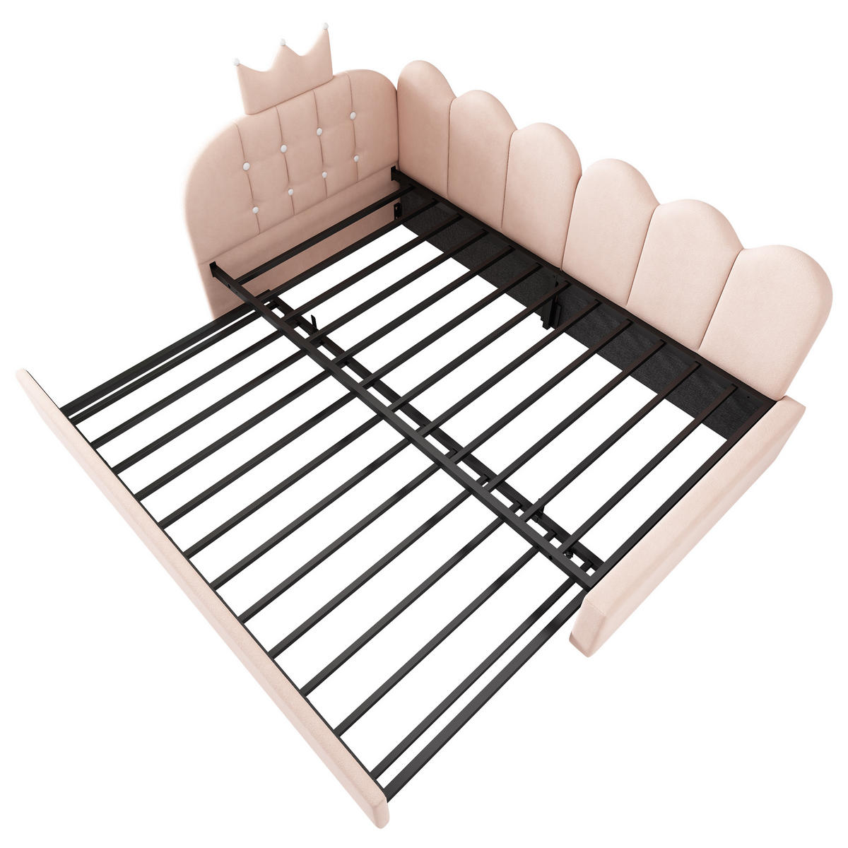 POLSTERBETT 90/200 cm mit Ausziehbett, Kronen- und Gitterdesign aus Samt, Rosa - Rosa, Textil (90/200cm) - Redom