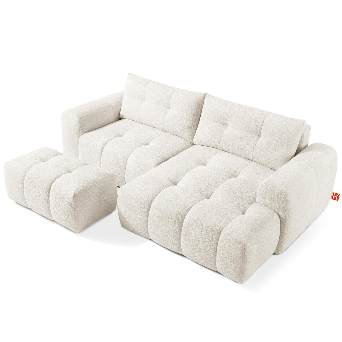 ECKSOFA RECHTS RAVIA, Bouclé, Weiß - Weiß, Holz/Textil (256/104cm) - KONSIMO®
