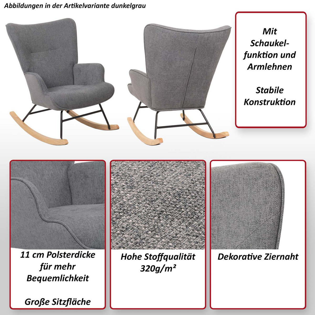 SCHAUKELSTUHL Hellgrau - Hellgrau, Holz (69/92/86cm) - MCW