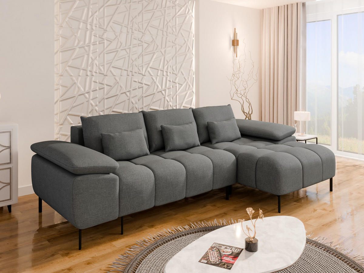 ECKSCHLAFSOFA 4-Sitzer DOLUS – Modernes Ecksofa mit Schlaffunktion Rechts montierbar, Graphitfarben - Graphitfarben, Holz (141/277cm) - Panda Möbel