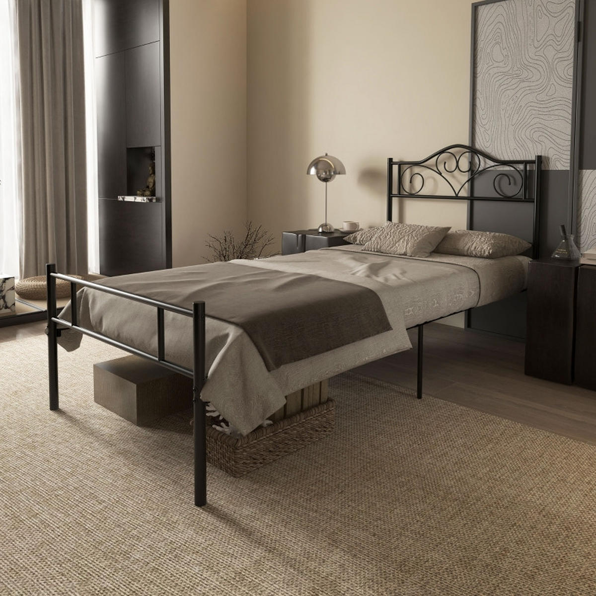 METALLBETT 90x200 cm Lattenrost schwarz - Schwarz, Metall (90/200cm) - LEBENLANG