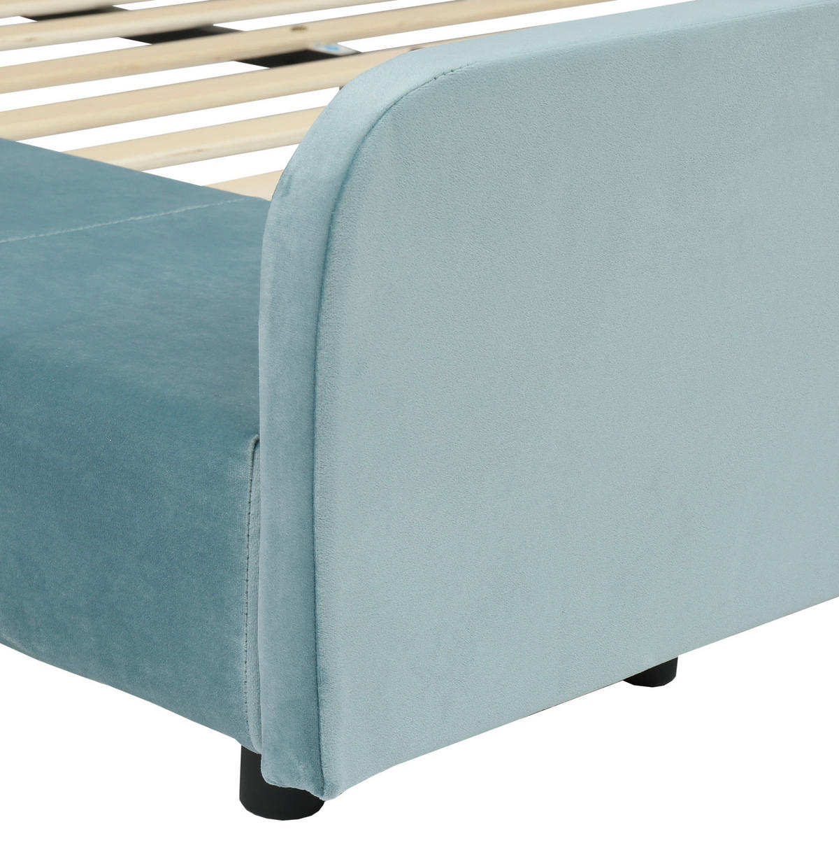 POLSTERBETT mit Schreibtisch und Hocker 90x200 cm Samt Blau - Blau, Holzwerkstoff (90/200cm) - Beauniv